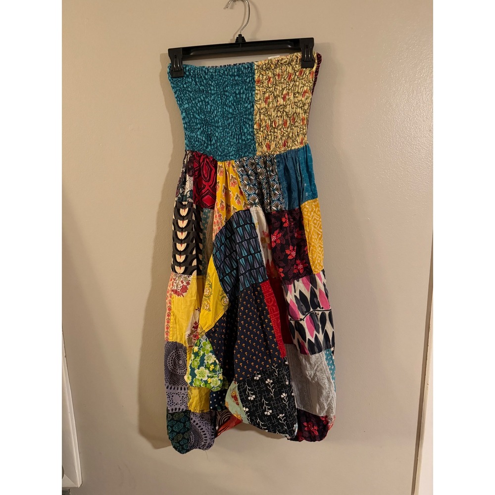 Tribe Azure Patchwork Dress Skirt Womens S/M Multi Color Cotton Boho‎ Fair Trade
